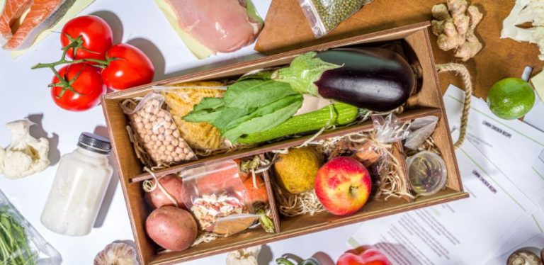 A box of food sitting on a table